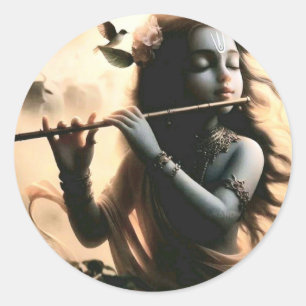 Sticker rond mélodique de Krishna