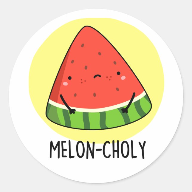 Sticker Rond Melon-choly Funny Sad Watermelon Pun (Devant)