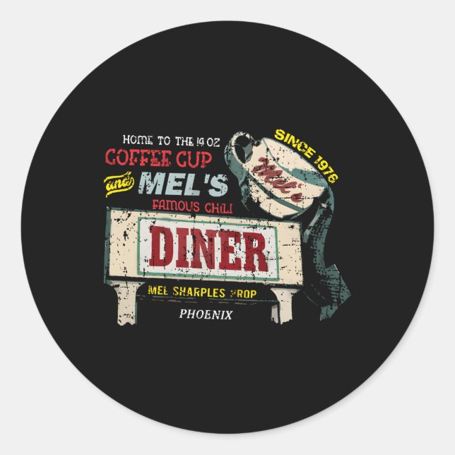 Sticker Rond Mel'S Diner De Alice Distressed (Devant)