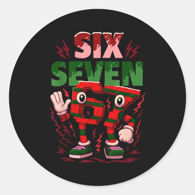 Sticker Rond Meme 6 7 Six Seven Italian Brainrot Christmas Red  (Devant)