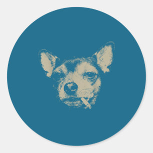 Sticker Rond Mème Chihuahua Chien Fumant Cigarette