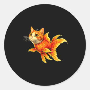 Sticker Rond Mème d'animal mignon hybride chat poisson rouge dr