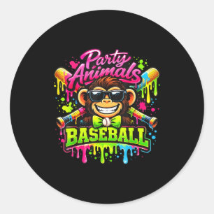 Sticker Rond Mème d'animaux de fête baseball singe drôle