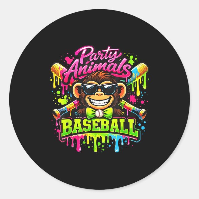 Sticker Rond Mème d'animaux de fête baseball singe drôle  (Devant)