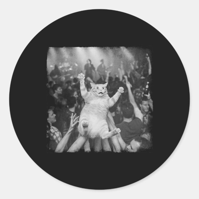 Sticker Rond Mème de chat de spectacle rock humour drôle chat t (Devant)
