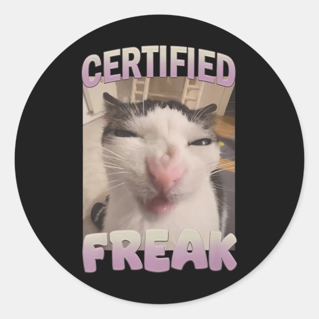 Sticker Rond Mème de chat Freak Certifié Mèmes Offensifs Funn (Devant)