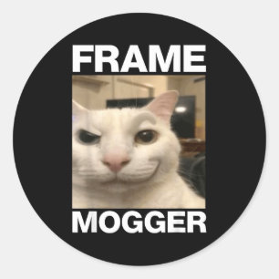 Sticker Rond Mème de chat mogging en cadre 