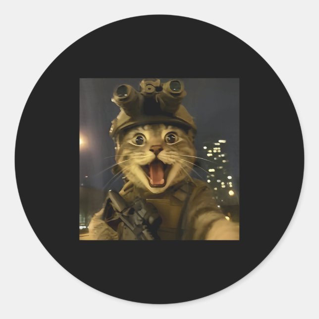 Sticker Rond Mème de chat Waactical  (Devant)