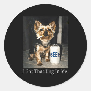Sticker Rond Mémé de chien à Yorkie drôle fumant un cigaretteme