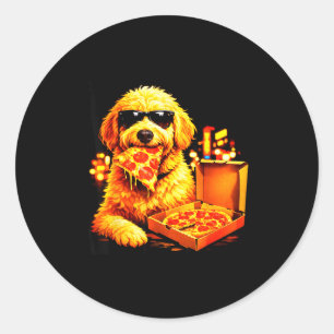 Sticker Rond Mème de chien goldendoodle mème avec des lunettes