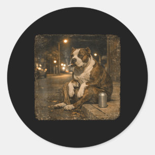 Sticker Rond Mème de chien Pitbull fumant une cigarette Funny B