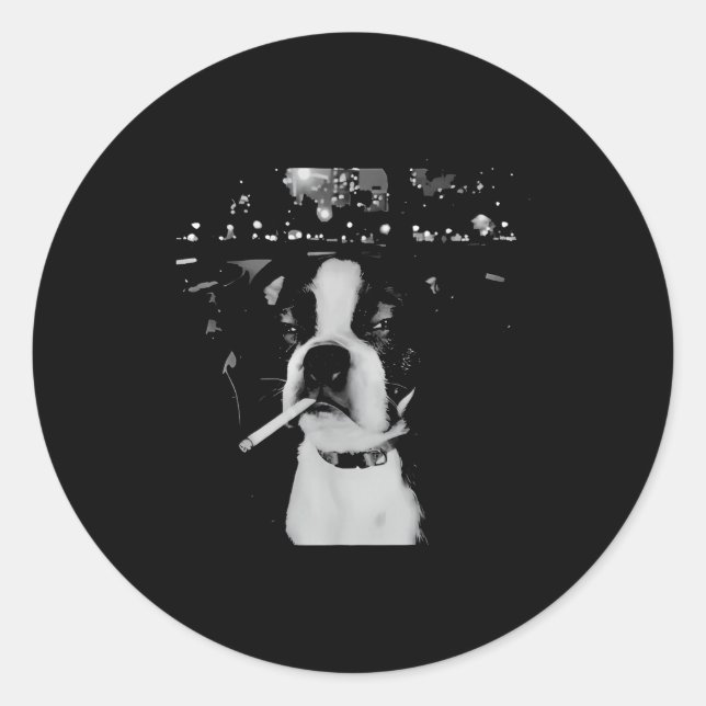 Sticker Rond Mème de chien qui fume drôle  (Devant)