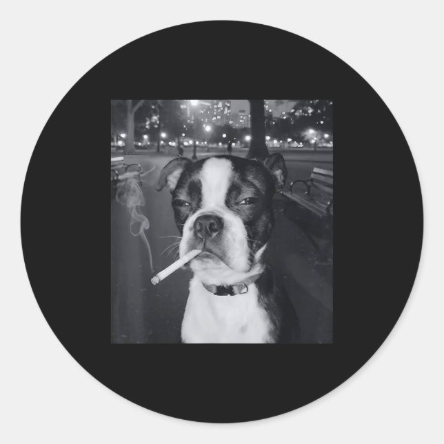 Sticker Rond Mème de chien qui fume drôle Cigarette Mème de chi (Devant)