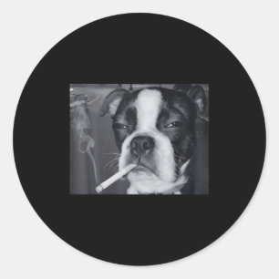 Sticker Rond Mème de chien qui fume drôle Cigarette Mème de chi