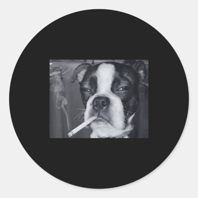 Sticker Rond Mème de chien qui fume drôle Cigarette Mème de chi (Devant)