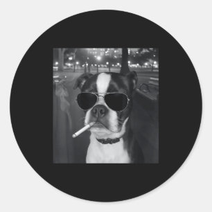 Sticker Rond Mème de chien qui fume drôle Cigarette Mème de chi