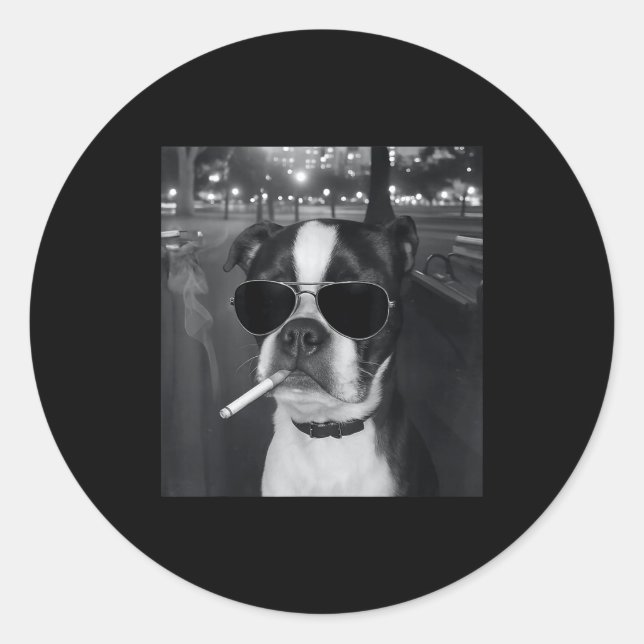 Sticker Rond Mème de chien qui fume drôle Cigarette Mème de chi (Devant)