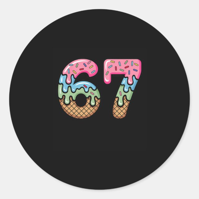 Sticker Rond Mème de goutte de glace Funny Six Seven 67 Cadeau  (Devant)