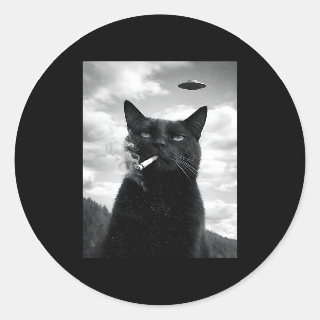 Sticker Rond Mème de selfie d'alien de chat Ufo (Devant)