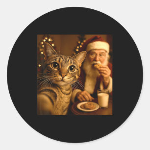 Sticker Rond Mème de selfie de chat de Noël drôle avec le Père