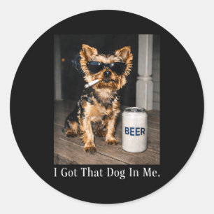 Sticker Rond Meme de yorkshire terrier drôle fumant cigarette