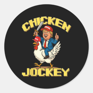 Sticker Rond Mème drôle de cavalier de poulet Trump 1