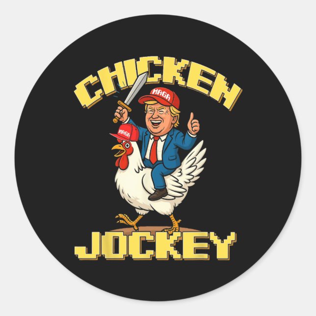 Sticker Rond Mème drôle de cavalier de poulet Trump 1  (Devant)