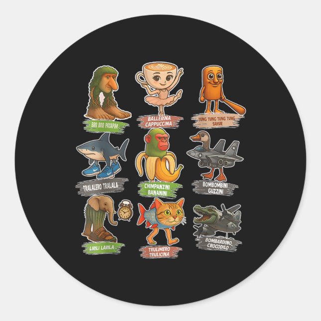 Sticker Rond Mème drôle de pourriture cérébrale italienne Tous  (Devant)