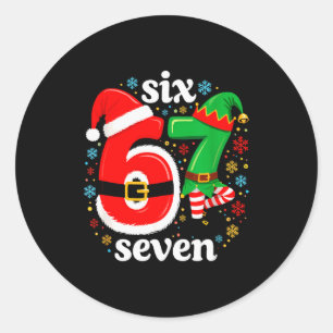 Sticker Rond Mème drôle Six Sept 67 Elf 6 7 Père Noël de Noël P