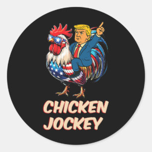 Sticker Rond Mème Drôle Trump Jockey de poulet