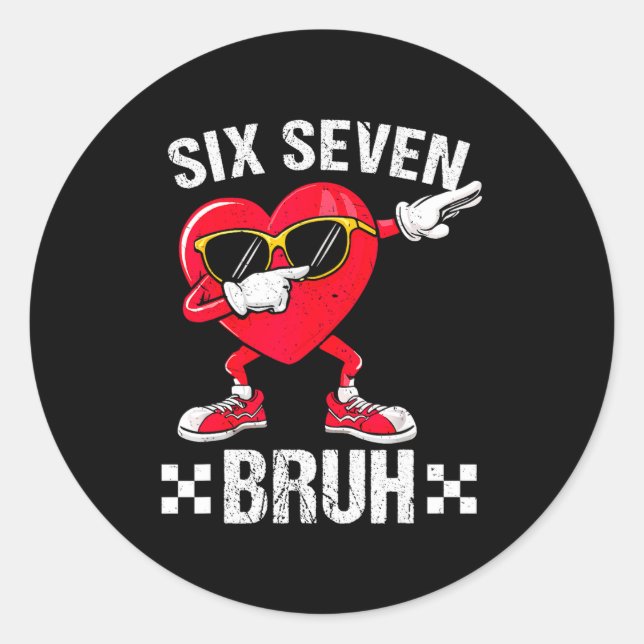 Sticker Rond Meme Funny 67 Six Seven Bruh Heart Valentines Men  (Devant)
