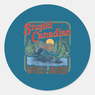 Sticker Rond Mème idiot de hockey sur loup canadien échauffé