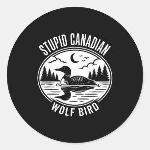 Sticker Rond Mème idiot de hockey sur loup canadien oiseau écha