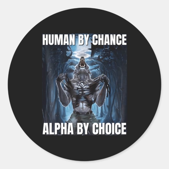 Sticker Rond Mème loup drôle humain par hasard  (Devant)