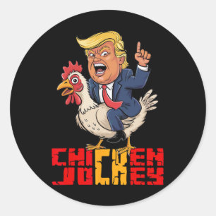 Sticker Rond Mème politique drôle de jockey de poulet Trump