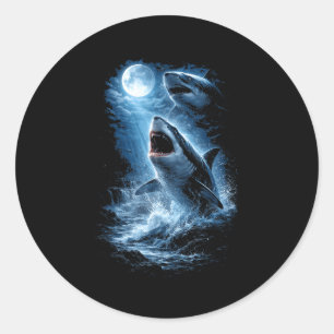 Sticker Rond Mème requin hurlant à la lune graphique animal 90s