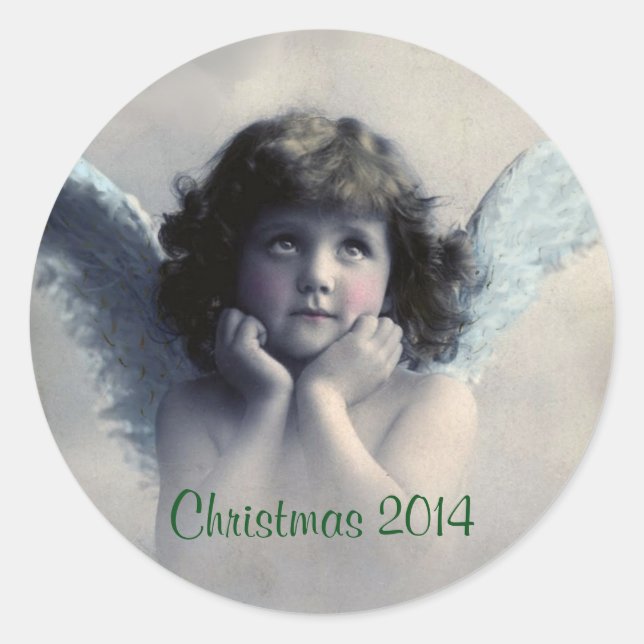 Sticker Rond Memento de Noël. Vintage Ange. (Devant)