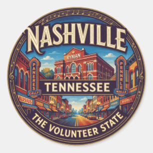 Sticker Rond Mémoire de voyage à Nashville Tennessee Capitale M