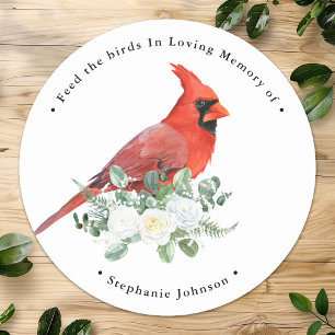 Sticker Rond Memorial Bird Seed Cardinal Floral Funeral Favoris