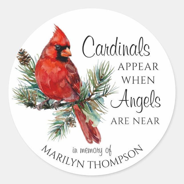 Sticker Rond Memorial Cardinals Appear When Angels Are Near (Devant)