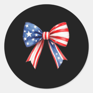 Sticker Rond Memorial Day 2025 Usa Drapeau Bow Coquette 4 Juil