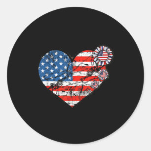 Sticker Rond Memorial Day 4 juillet Coeur patriotique