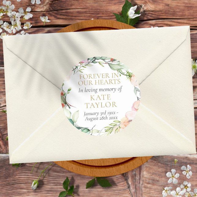 Sticker Rond Mémorial funéraire Floral Pour Toujours Dans Nos C (Créateur téléchargé)