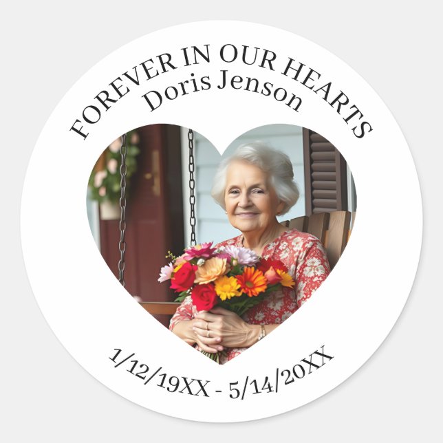 Sticker Rond Memorial or Vigil Keepsake | Forever in our Hearts (Devant)