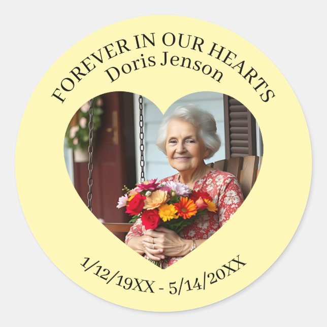 Sticker Rond Memorial or Vigil Keepsake | Forever in our Hearts (Devant)