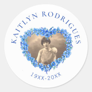 Sticker Rond Mémorial photo du coeur de l'oubli-moi-pas bleu