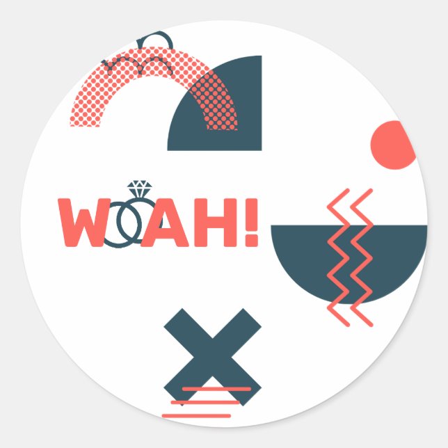 Sticker Rond Memphis Style Abstrait Mariage rouge et bleu (Devant)