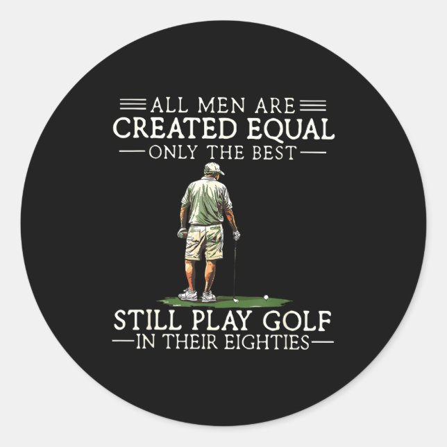Sticker Rond Men Play Golf Eighties 80 Funny Golfer Golfing  (Devant)
