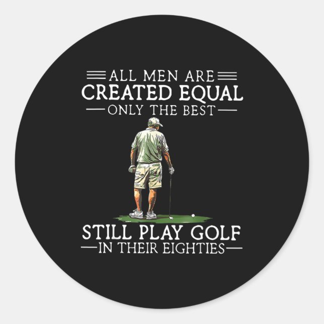 Sticker Rond Men Play Golf Eighties Funny Golfer Golfing  (Devant)