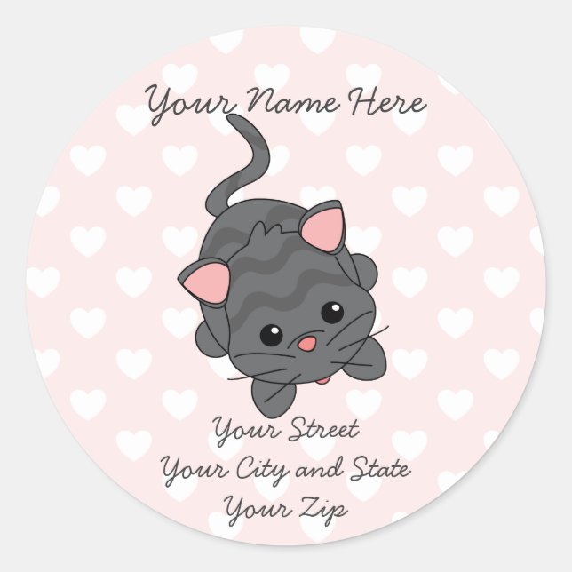 Sticker Rond Mendier Kitty avec les coeurs (Devant)